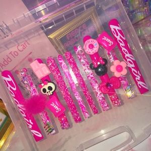 5xl Barbie Charm press on nails